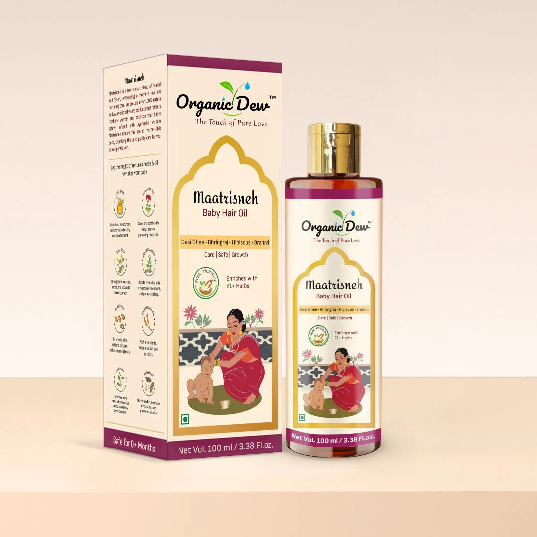 Organic Dew Maatrisneh Baby Hair Oil – Best Organic Hair Oil for Babies, Enriched with 21+ Herbs for Safe Hair Growth and Scalp Care