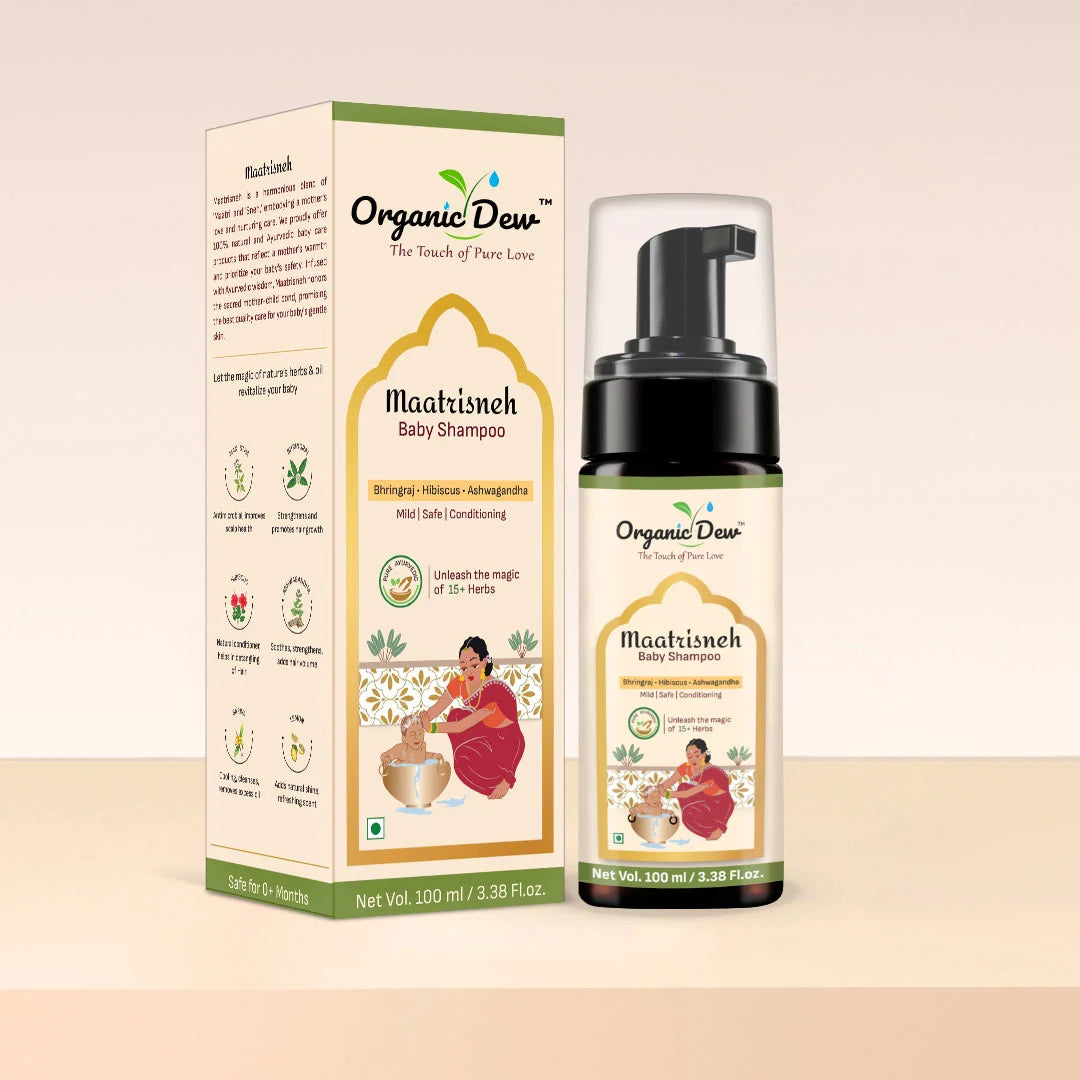 Organic Dew Maatrisneh Baby Shampoo – Best Herbal Shampoo for Kids in India, Gentle Hair Care with Bhringraj, Hibiscus & Ashwagandha for Soft and Healthy Hair